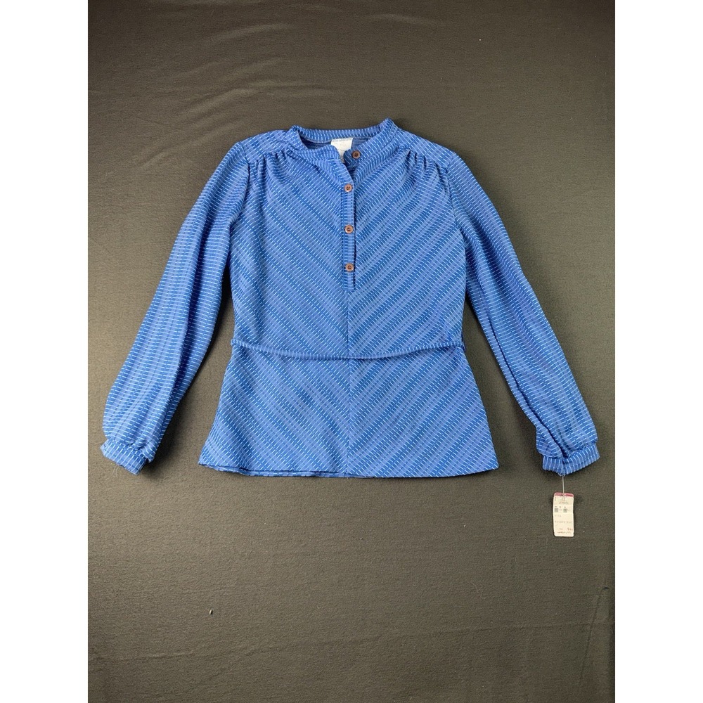 Vintage Sears Blue Long Sleeve Top NWT Womens 12 ILGWU Made In USA 70s Retro